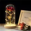 Galaxy Rose Flower Valentijnsdag Gift Romantisch Crystal High Boron Glas Houten Base voor Vriendin Vrouw Party Decor1