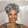 Kvinnor grå hår förlängning naturlig silver grå afro puff kinky lockig dragsko mänskliga hår ponytails klipp i riktigt hår 140g 100g 120g