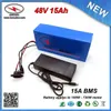 Top Classic PVC cased 700W Electric Bike Battery 48V 15Ah built in 3.7V 2200mah 18650 cell 15A BMS with Charger FREE SHIPPING