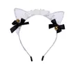 Black lace Cat Ear Headband Ribbon + Golden Bells Kawaii Kitty Cosplay Hair Band Hair Stick Halloween Christmas Easter headwear