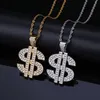 Hip hop iced out fasta tillbaka pengar dollar tecken guld silver pläterad halsband hängsmycke med rep kedja