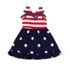 2019 Independence Day Girls Summer Dress Kids Cloth Condole belt stripes bow stars cotton ruffles Dress Children Boutique Clothing