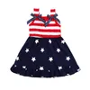 2019 Independence Day Meisjes Zomer Jurk Kinderen Doek Condoleren riem strepen boog sterren katoenen ruches Jurk Kinderen Boutique Kleding