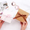 Vintage Kraft Paper Box Retro DIY Wedding Favor Presentförpackning, Enkelkaka Box Förpackning med Ribbon