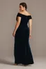 Navy Blue Mermaid Velvet Evening Dresses Off The Shoulder Beaded Side Split Prom Gowns Floor Length Plus Size Formal Dress