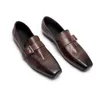 Men Genuine Leather loafer Dress Shoes low top Breathable Slip-On Flats Square toe Leather shoes High Quality fashion party shoes British st