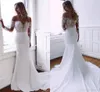 Neue Ankunft Elegante Meerjungfrau Brautkleider Langarm Off Schulter Spitze Applikationen Plus Größe Hochzeit Kleid Brautkleider Vestidos