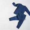 Новая детская одежда для мальчиков и девочек, комплект в рубчик с длинными рукавами, детские мягкие осенне-зимние тканевые штаны для малышей, 2 шт.29184888685