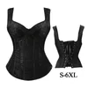 Sexy Steampunk Zipper Corset Plus Size Retro Cosplay Bustier Party Dress Black Lacing-up corselet Women Top2853