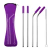 6pcs/set 8.5" 9.5" Straws Portable Silicone Tip Cover Stainless Steel Straws Drinking Straws Travel Neoprene Storage Bag CCA11569 50set