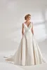 Eddy K Couture A Line Wedding Dress Covered Button V Neck Sleeveles Satin Wedding Dresses Sweep Train Bridal Gowns