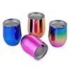 New 12oz Stainless Steel Wine Glasses Plating Wine Glass Egg Shaped Wine Tumbler Coffee Mug with Lid