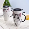 600 ml söt kattkeramik kaffemugg med lock stora kapacitet djur muggar kreativa dricker kaffe te koppar nyhet gåvor mjölk cup201s
