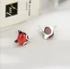 925 silver earrings female Korean version of the small fresh red garnet fox cute animal ear jewelry