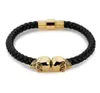 Beichong Heren Zwart Echt Leer Gevlochten Northskull Armband Mannen Roestvrij Staal Voor Vrouwen Goud Noord Skull Bangle Voor Vrouwen me255y