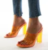 Plus Size 35 To 40 41 42 Orange Purple PVC Clear Heels Women Chunky Heel Slipper Sandals