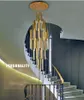 LED-Pendelleuchten, skandinavische Loft-Treppenhaus-Kristall-Hängelampe, nordische Kunst, kreatives Restaurant, goldene lange Licht-Kronleuchter