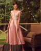 2020 A Line Prom Dresses V Neck Sleeveless Appliques Satin Party Gowns Tea Length Evening Dress