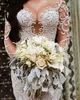 2019 Luxurious Sexy Arabic Wedding Dresses Mermaid Beading Embroidery Bridal Dresses Sheer Neck Long Sleeves Wedding Gowns ZJ194