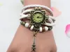 Eiffel Tower Tag Bracelet Watch Rope Weave Lady Personlighet Vintage Klocka Pärlor Cirkel Läderrem Alloy Hängsmycke Armbandsur