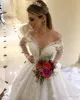 New Fashion Elegant Off Shoulder V Neck Wedding Dresses Lace Applique Long Sleeves Sweep Train Wedding Dress Bridal Gowns Vestido De Novia