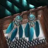 S1476 Czeska biżuteria modowa vintage kolczyki z piór wydrążone kwiatowe frędzane kolczyki z piór
