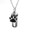 Dog Paw Pet Cremation Pendant Stainless Steel Necklace Memorial Ash Urn Jewelry Keepsake Charm Personalized Engraving