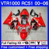 Комплект для Honda VTR1000 RC51 с пакетом обновления 1 с пакетом обновления 2 00 01 02 03 04 05 06 257HM.0 RTV1000 VTR 1000 2000 2001 2002 2003 2004 2005 2006 обтекатель завод Красный blk