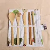 7 st / set Eco-Friendly Bamboo Patesware Bestick 20 Stil Portable Straw Dinnerware Sets med tygväska Knivar Gaffelsked