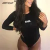 Articat Jesień List Sexy Kintted Body Solidna Z Długim Rękawem Bodycon Romper Womens Kombinezon Casual Leotard Kobiety Kombinezony C19040301