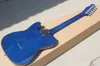 Guitarra elétrica fábrica personalizado azul com Flame Bege Veneer, 22 trastes, Black Pickguard, pode ser personalizado