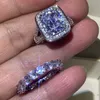 Sprankelende hete verkoop luxe sieraden paar ringen 925 sterling zilveren kussen vorm wit topaz edelstenen vrouwen bruiloft bruids ring set geschenk