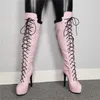 Olomm New Women Platform Over The Knee Boots Sexiga stilett High Heels Boots Round Toe Pink Party Shoes Plus oss Size 5-15