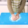 Silicone Baking Mat With 3 Pieces Plastic Dough Scraper High temperature Resistance Non-Stick Kneading Mat With Scale 50 x 40 CM Blue