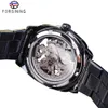 Forsining Men Skeleton Orologio meccanico automatico Nero trasparente Gear Cinturino in acciaio inossidabile Orologi vintage per abito da uomo Gift263Q