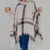 Kadın Ekose Pelerin Sonbahar Kış Şal Kız Için Yüksek Yaka Kazak Eşarp Batwing Püsküller Panço örme pelerin giyim