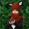 Foxの耳の赤ちゃんのニット帽子とスカーフのセット冬の子供たちの女の子の女の子の暖かいウールの帽子ループスカーフキャップ子供パーティー帽子ZZA879
