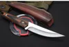 1 Uds nuevo cuchillo de caza recto de supervivencia D2 pulido espejo hoja de punto de caída mango completo Tang G10 con funda de cuero