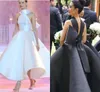 2019 NYA Senaste Runway Evening Dresses Halter High Neck Backless Big Bow Ankel Längd Satin White Black Prom Party Red Carpet Gowns Vestidos