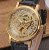 2021 new hot skeleton hollow fashion mechanical hand wind men luxury male business leather strap Wrist Watch Relogio