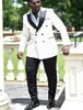 Classic Style Double-breasted Ivory Groom Tuxedos Peak Lapel Män Passar 2 stycken Bröllop / Prom / Dinner Blazer (Jacka + Byxor + Tie) W781