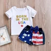 Abiti firmati per bambini Ragazze Lettera Top Pantaloncini bandiera americana 2 pezzi Set Abiti per ragazza Giorno dell'Indipendenza 7 luglio Abbigliamento per bambini DHW3277