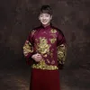 Мужской Cheongsam этническая одежда китайский древний костюм мужской традиционный свадебное платье красный ну вечеринку платье винтаж жених платье