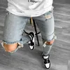 Déchiré crayon pantalon hommes coupe ajustée Denim pantalon déchiré hommes peint jean jean moulant avec corde 2020 nouveau