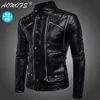 Hot sale fashion jacket men Bomb men's locomotive multi-zipper leather jacket black color streetwear M-5XL size free shipping
