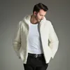 Winter männlicher weißer Pelzmantel, Freizeitkleidung, simulierter Tierfellmantel, Mann mit Kapuze, Jacke, modische Kleidung für Herren, Pelz-Outwear