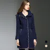 Fashion-Free Frakt Trench Coat Winter Ny varm tjock stor stor storlek Diamantform Blue Hooded Long Trench Coat för kvinnor