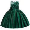 6pcs Baby Girl 3D Flower Silk Princess Dress voor trouwfeest Elegante kinderjurken voor peutermeisje Kinderen Fashion kleding