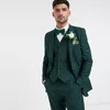 Tuxedos de mariage trois pièces vert foncé, deux boutons, revers cranté, coupe cintrée, vêtements de marié, Blazer + pantalon + gilet sur mesure pour hommes