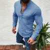 Men's New Design Solid Long Sleeve Casual Linen V Neck Shirt Male Loose Pullover Tops Clothing Pluse Size S-5XL205U